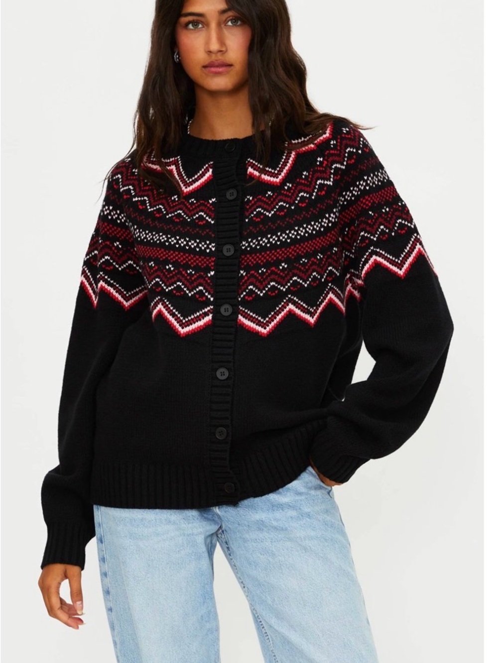 Anthropologie X Beach Riot Seraphine Cardigan Black Cheers Fairisle